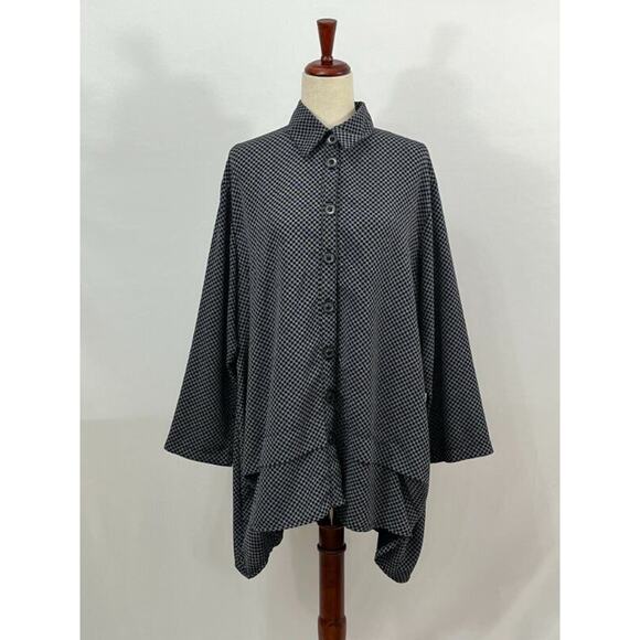 DRESS TO KILL Jane Mohr OS Navy Checkerboard Asymmetric Shirt Top Tunic - Picture 9 of 10